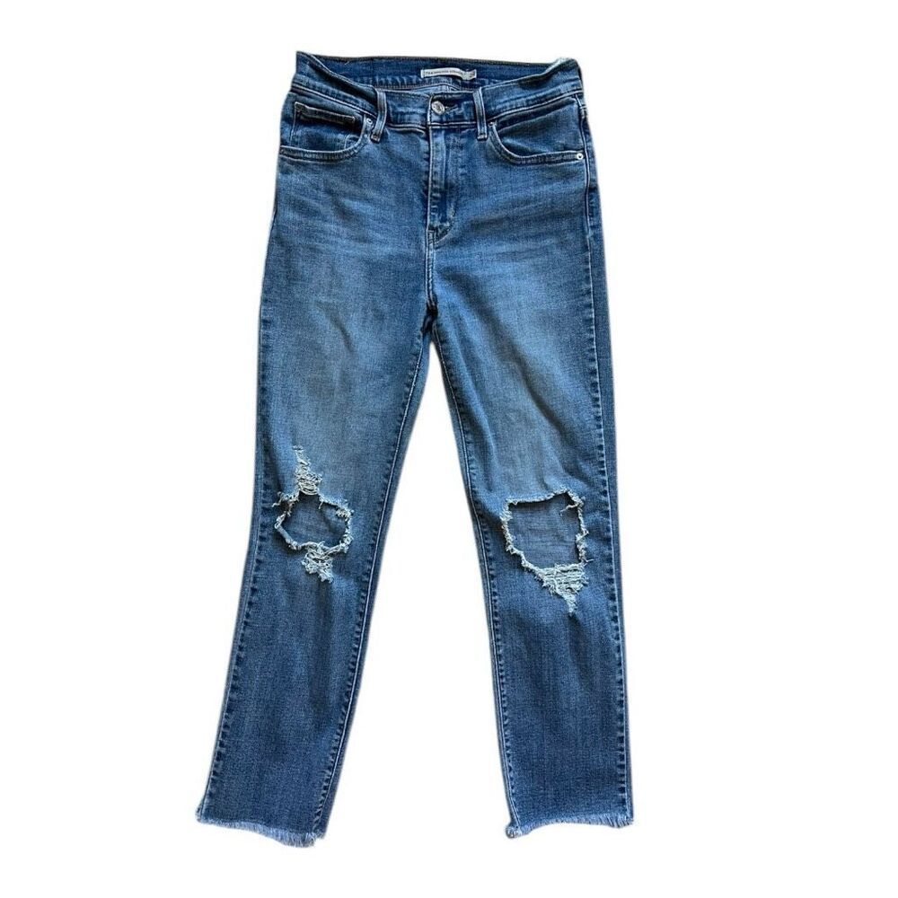 Womens Levis 724 Distressed Deconstructed High Rise Straight Leg Jeans - Sz 26